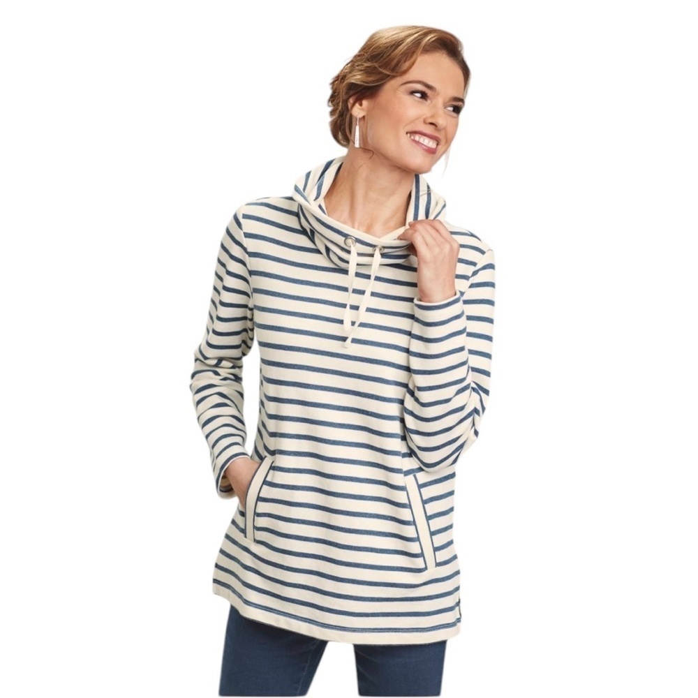 NORTHSTYLE Navy Blue Stripe Cowlneck Pullover Sweatshirt Top Women's Size 1X